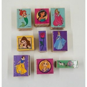 Melissa and Doug Disney Princesses Rubber Ink Stamps Belle, Jasmine Lot of 9